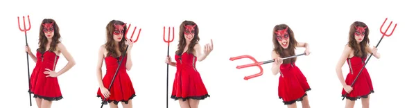 Femme comme diable rouge dans le concept d'Halloween — Photo