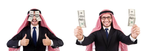 戴眼镜的阿拉伯商人带着美元的滑稽概念，对吧？ — 图库照片