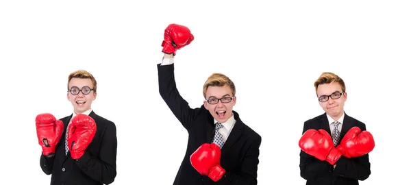 Jovem homem de negócios boxer isolado em branco — Fotografia de Stock