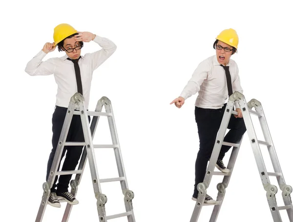 Bauarbeiter in lustigem Konzept auf Weiß — Stockfoto
