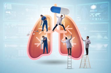 Hastanın akciğerlerini inceleyen doktorların çizimi