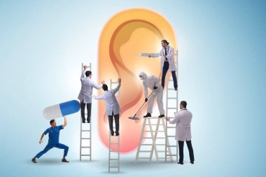 Doctor examining giant ear in medical concept clipart