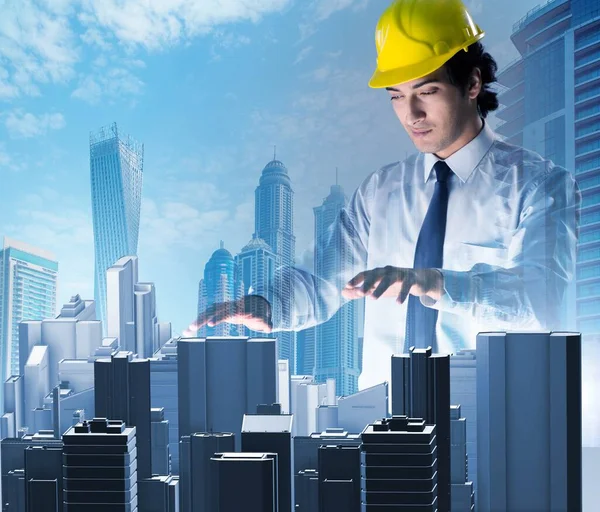 Futuristic architect doing urban planning — Stock Photo, Image