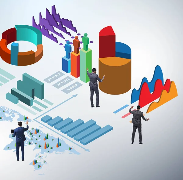Geschäftsmann in Business Analytics Infografik-Konzept — Stockfoto