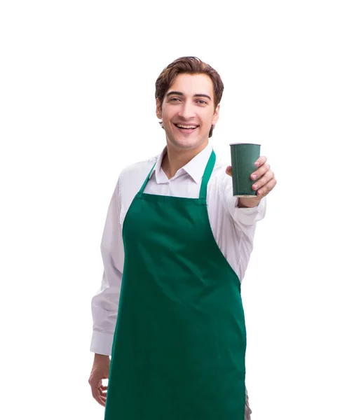 Jovem barista isolado no fundo branco — Fotografia de Stock