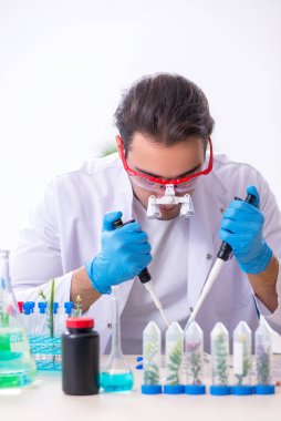 Laboratuvarda çalışan genç bir kimyager.