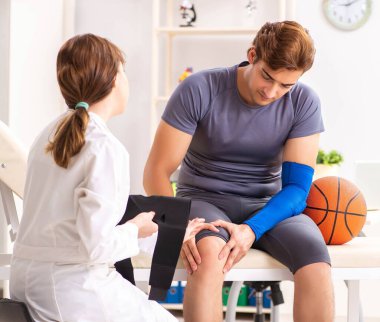 Yakışıklı basketbolcu kadın doktor travmatoloğu ziyaret ediyor.