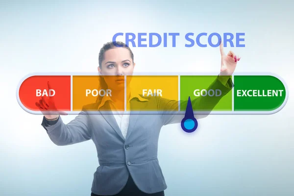 Businesswoman in credit score concept — ストック写真