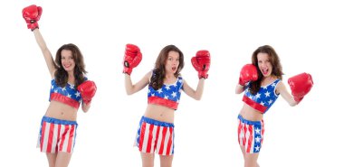 Amerikan sembollü kadın boksör.