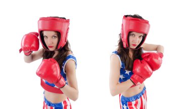 Amerikan sembollü kadın boksör.