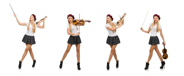 여자는 흰색 절연 바이올린 연주 — 스톡 사진