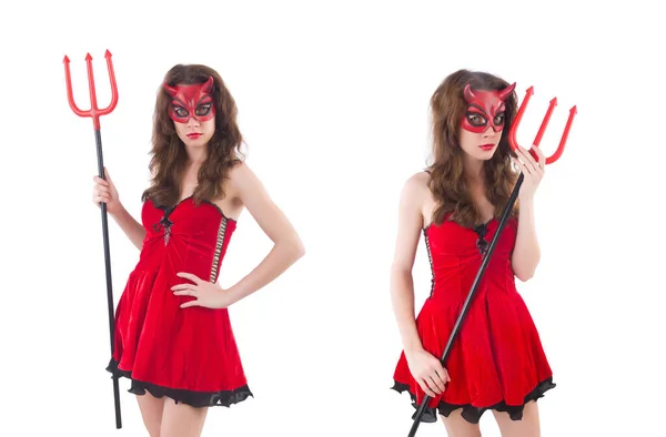 Femme comme diable rouge dans le concept d'Halloween — Photo