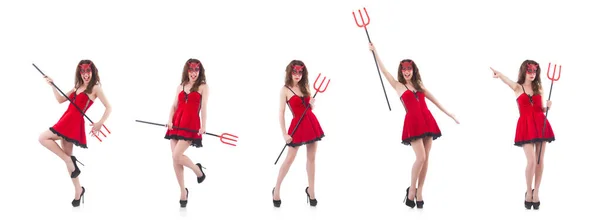 Nő, mint vörös ördög halloween koncepció — Stock Fotó