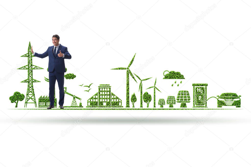Businessman in green and environmental concept