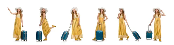 Vrouw klaar voor zomer reizen geïsoleerd op wit — Stockfoto