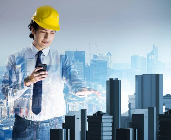 Futuristic architect doing urban planning — Stock Photo, Image