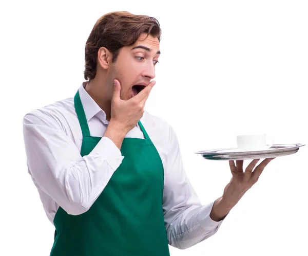Young waiter isolated on white background — Stock Photo, Image