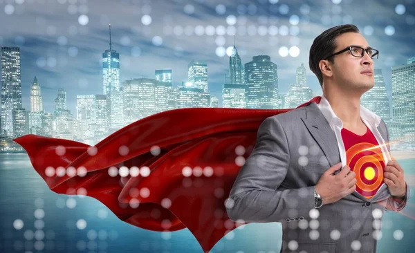 Biznesmen w koncepcji superbohatera z czerwoną okładką — Zdjęcie stockowe
