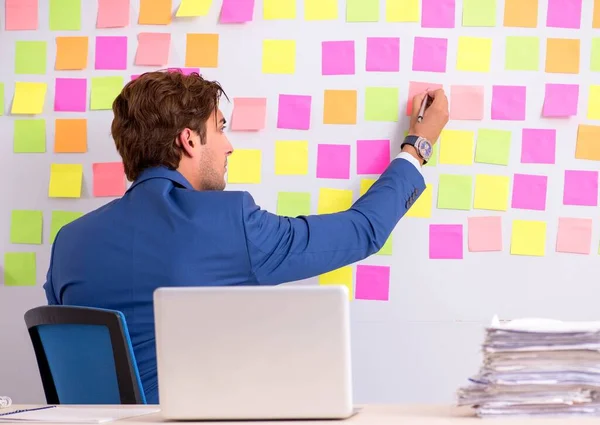 Jeune homme beau dans un concept de priorités conflictuelles — Photo