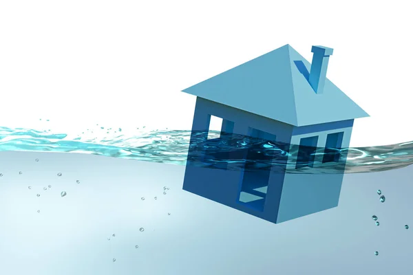 Koncepcja niespłacania hipoteki z pływającym domem - 3d rend — Zdjęcie stockowe