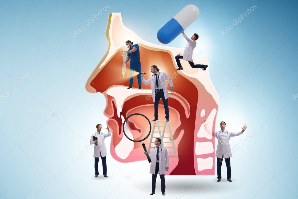 Otolaryngology concept with doctors treating patient