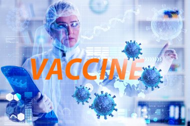 Coronavirus covid-19 aşısı üzerinde çalışan kadın doktor.