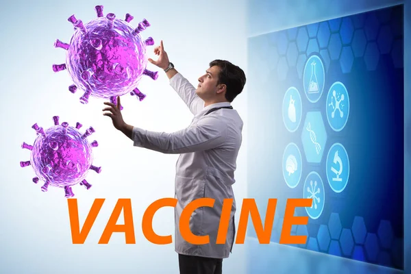 Hombre médico trabajando en la vacuna contra el coronavirus covid-19 — Foto de Stock
