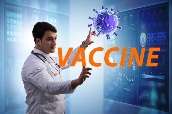 Mand læge arbejder på coronavirus covid-19 vaccine - Stock-foto
