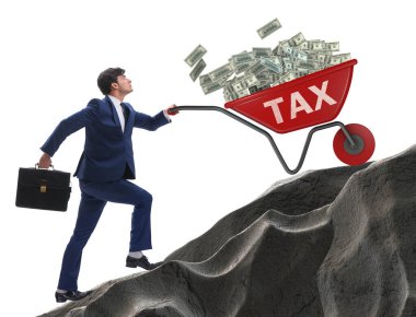 İşadamı vergi arabalarını yokuş yukarı itiyor