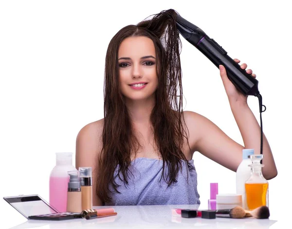 Kadının saç beyaz izole yapması