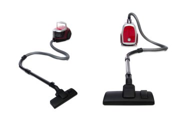 Beyaz arkaplanda izole edilmiş elektrik süpürgesi