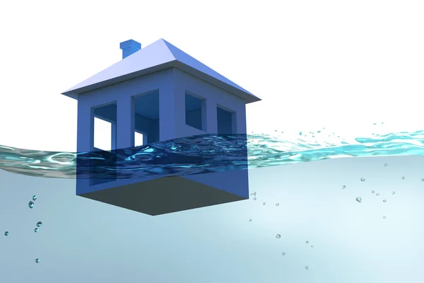 Hypotheek aflossing mislukking concept met drijvend huis - 3d rend — Stockfoto