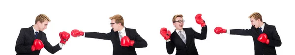 Dos hombres de negocios boxeando aislados en el blanco — Foto de Stock