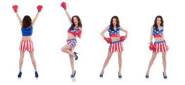 Amerikan sembollü kadın boksör.