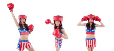 Amerikan sembollü kadın boksör.