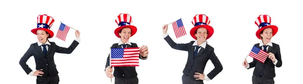 Jovem com símbolos americanos em branco — Fotografia de Stock