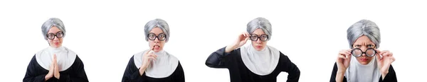 Комическая монахиня, изолированная на белом — стоковое фото