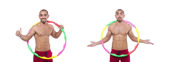 Man doing excecises with hula hoop — Stock Photo, Image