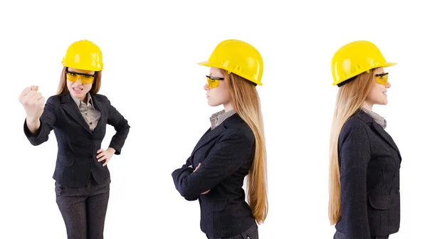 Vrouw bouwvakker geïsoleerd op wit — Stockfoto