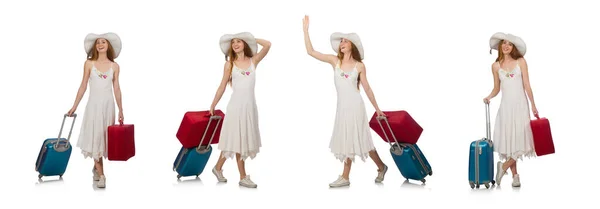 Woman in travelling concept on white — Stock Photo, Image