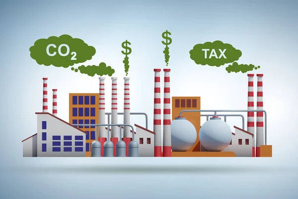 Koncept uhlíkové daně s průmyslovým závodem — Stock fotografie