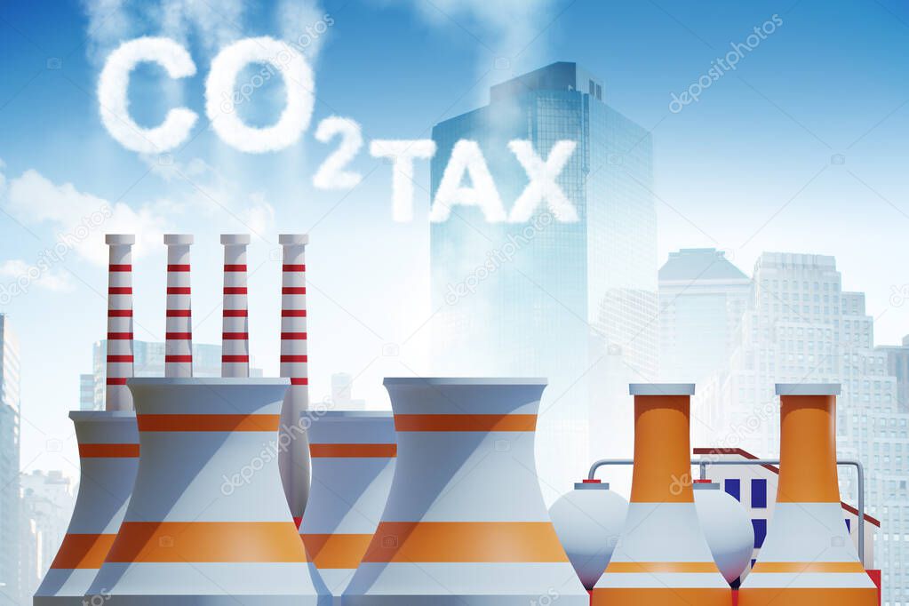 Plant in carbon tax and pollution concept - 3d rendering