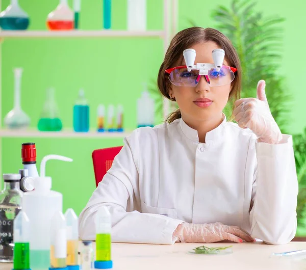 Mooie vrouwelijke biotechnologie wetenschapper chemicus werken in lab — Stockfoto