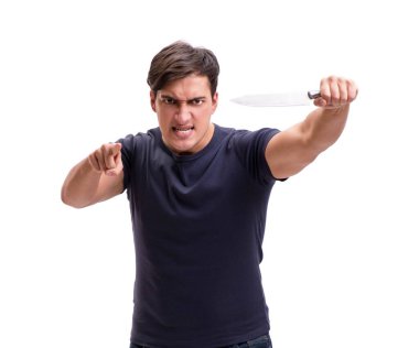 Bıçakla üzerine beyaz izole genç haydut