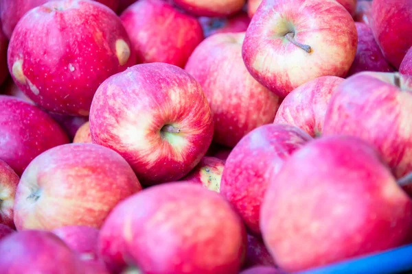 Äpplen på marknaden visar bås — Stockfoto