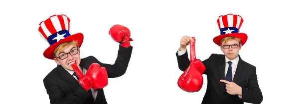 Man bär hatt med amerikanska symboler — Stockfoto