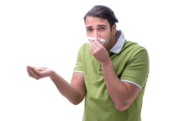 Young man suffering from allergy isolated on white — Stock Photo, Image