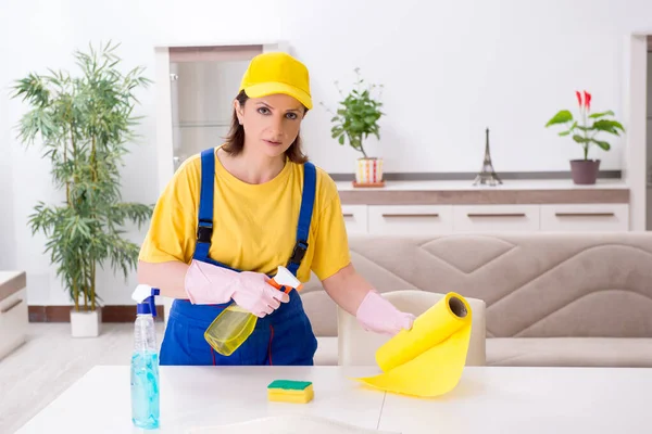 Vecchio appaltatore donna che fa lavori domestici — Foto Stock