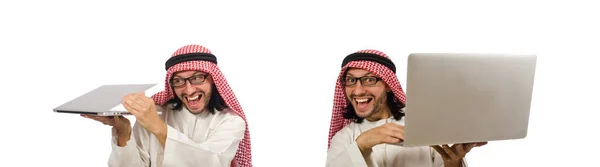Arab man med laptop isolerad på vit — Stockfoto