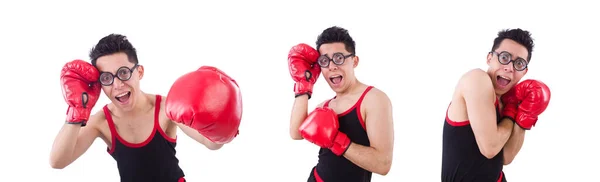 Boxeador divertido aislado en el fondo blanco — Foto de Stock